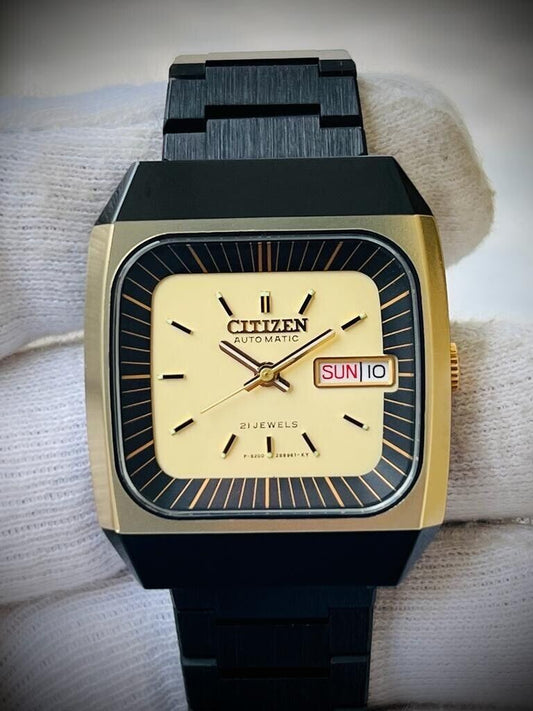 Vintage Citizen NOS Automatic 21 Jewels 34mm Black Plated Made in Japan, RARE