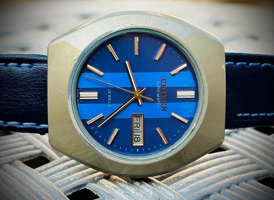 Vintage Citizen NOS Blue Dial Automatic 21 Jewels 39mm 51-0891, Japan, Perfect