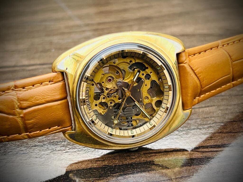 Vintage Citizen Skeleton Goldplated Automatic 21 Jewels 8060A Gents Watch, 36mm - Grab A Watch Co