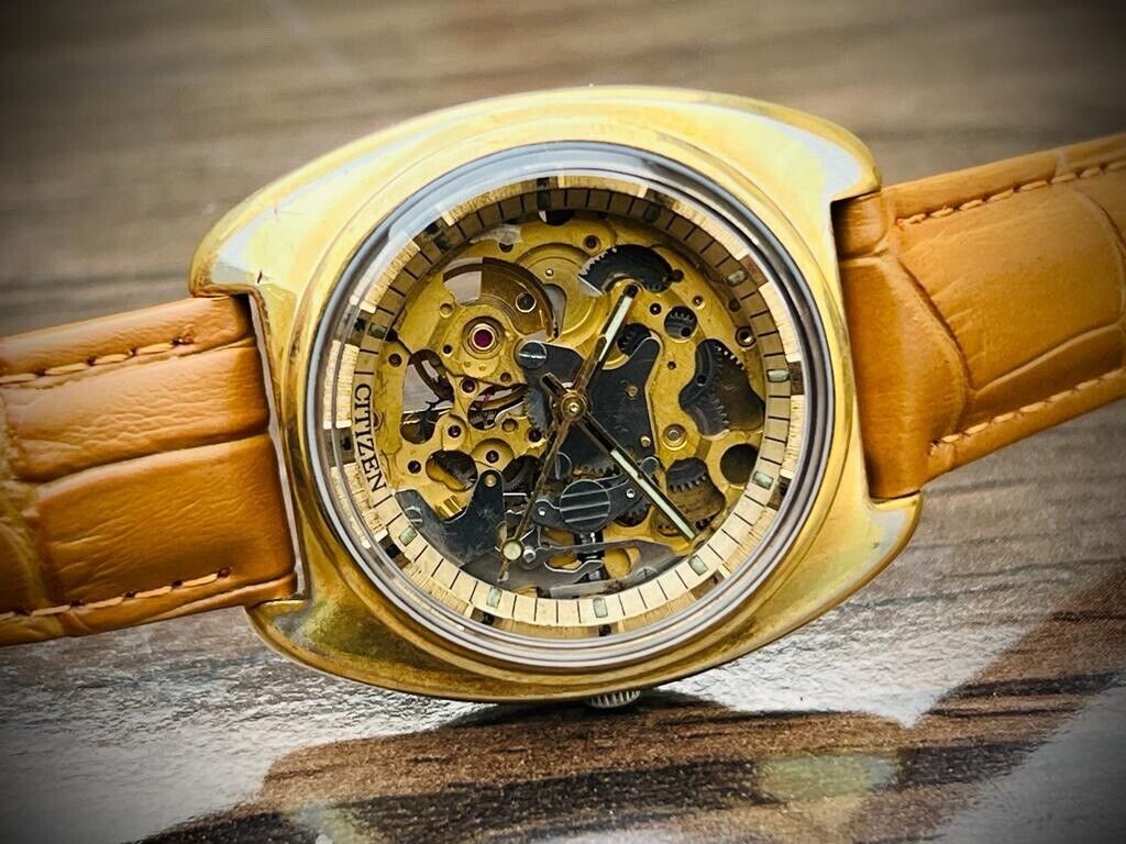 Vintage Citizen Skeleton Goldplated Automatic 21 Jewels 8060A Gents Watch, 36mm - Grab A Watch Co