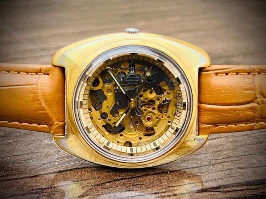 Vintage Citizen Skeleton Goldplated Automatic 21 Jewels 8060A Gents Watch, 36mm - Grab A Watch Co