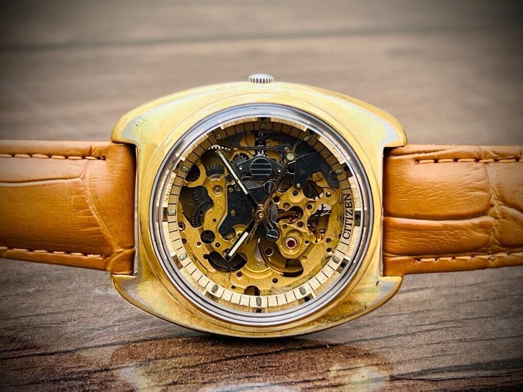 Vintage Citizen Skeleton Goldplated Automatic 21 Jewels 8060A Gents Watch, 36mm - Grab A Watch Co