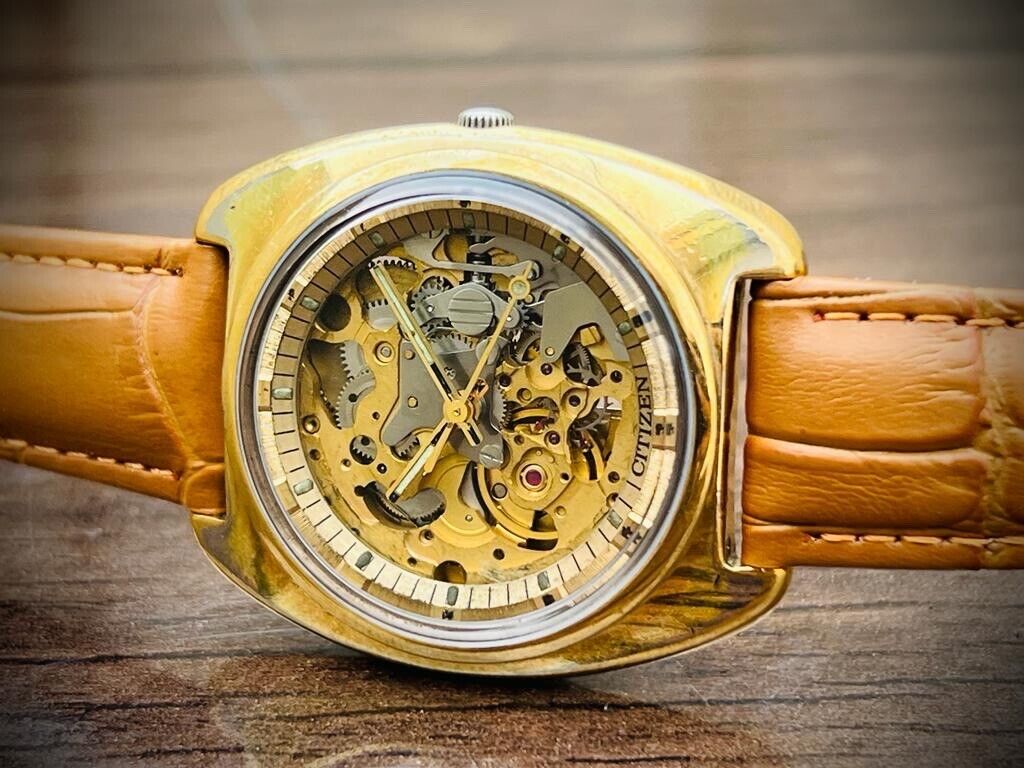 Vintage Citizen Skeleton Goldplated Automatic 21 Jewels 8060A Gents Watch, 36mm - Grab A Watch Co