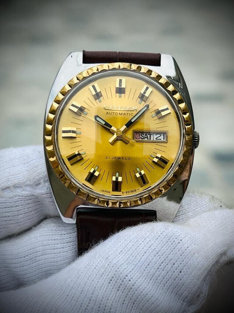 Vintage Citizen Stunning Dial Automatic Diamond Cut Glass Mens Watch, Perfect - Grab A Watch Co