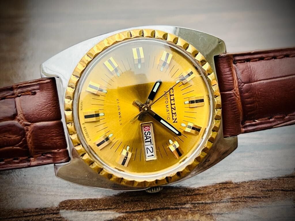 Vintage Citizen Stunning Dial Automatic Diamond Cut Glass Mens Watch, Perfect - Grab A Watch Co