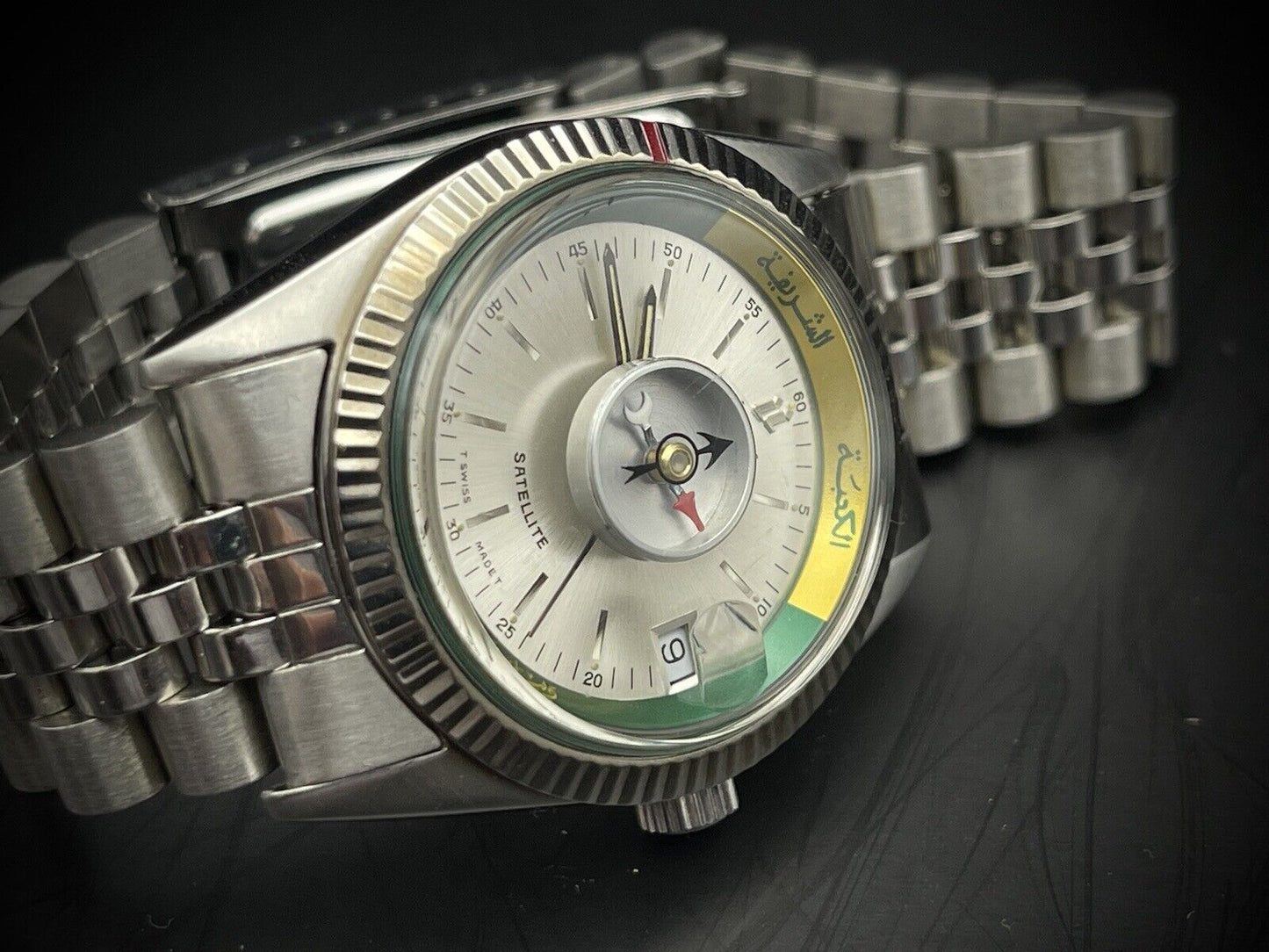 Vintage Dalil Muslim Satellite 1970’s NOS Mens Watch, ETA 2824, Swiss Made 35mm - Grab A Watch Co