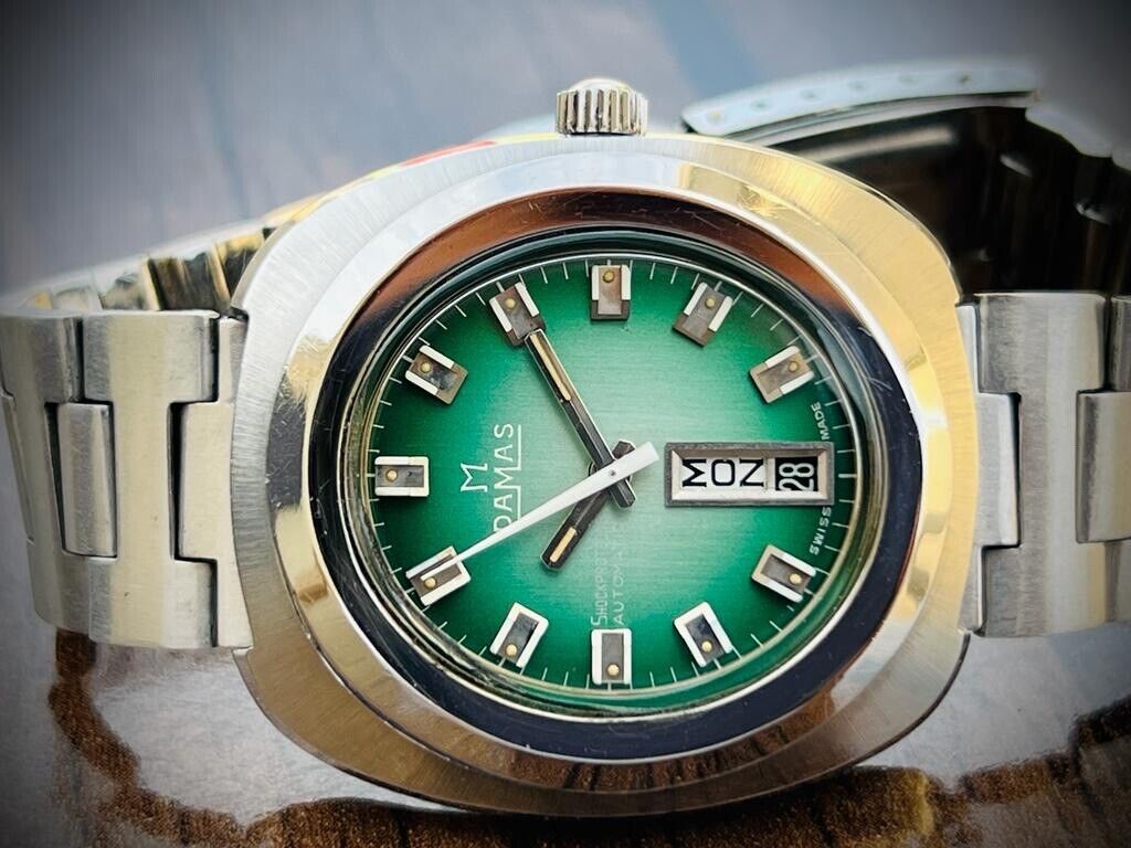 Vintage Damas Green Dial Automatic 38mm Gents Watch, Unique Swiss Made - Grab A Watch Co