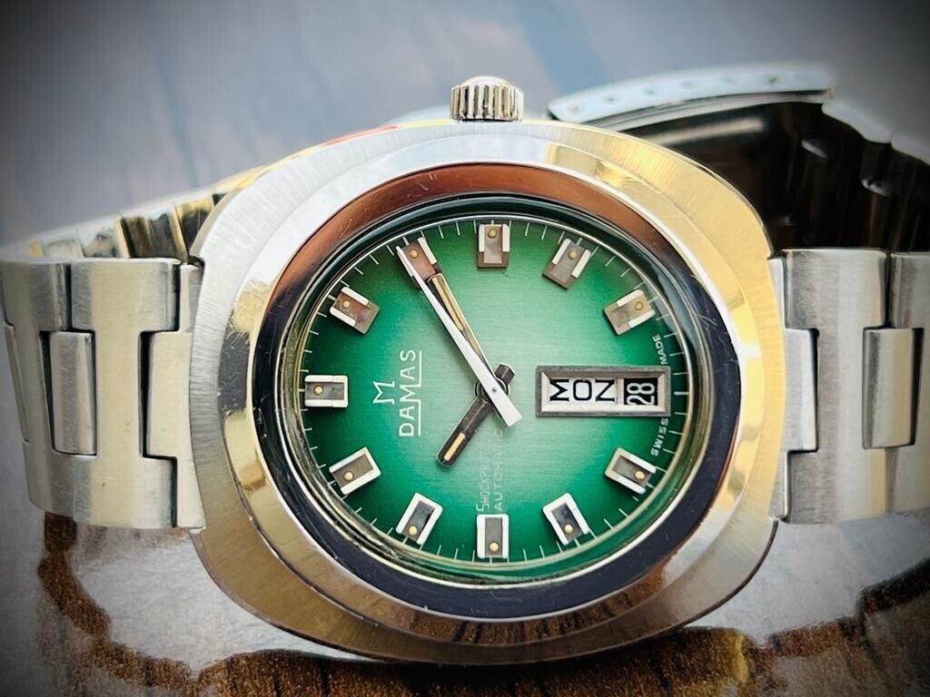 Vintage Damas Green Dial Automatic 38mm Gents Watch, Unique Swiss Made - Grab A Watch Co