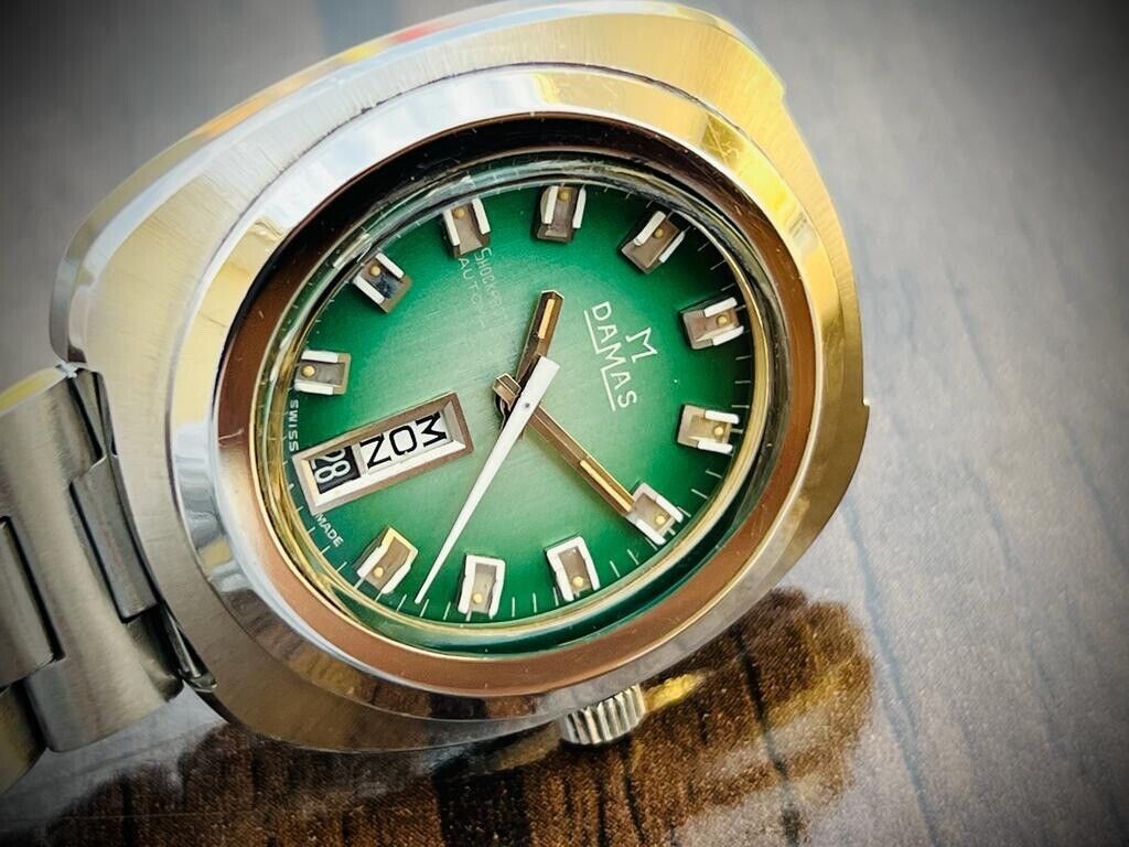Vintage Damas Green Dial Automatic 38mm Gents Watch, Unique Swiss Made - Grab A Watch Co