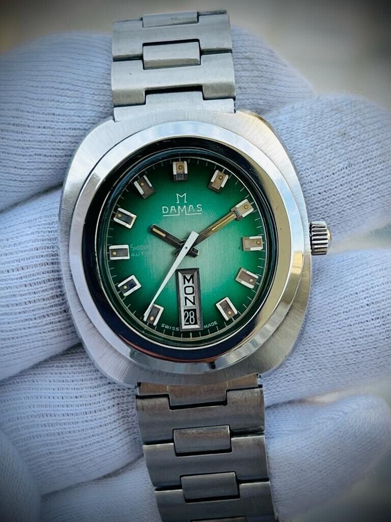 Vintage Damas Green Dial Automatic 38mm Gents Watch, Unique Swiss Made - Grab A Watch Co