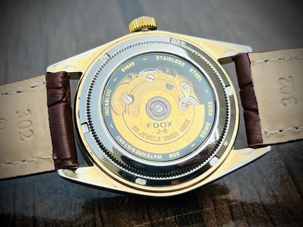 Vintage Edox Diamond & Ruby Dial Quartz 36mm Swiss NOS Slim Mens Watch - Grab A Watch Co