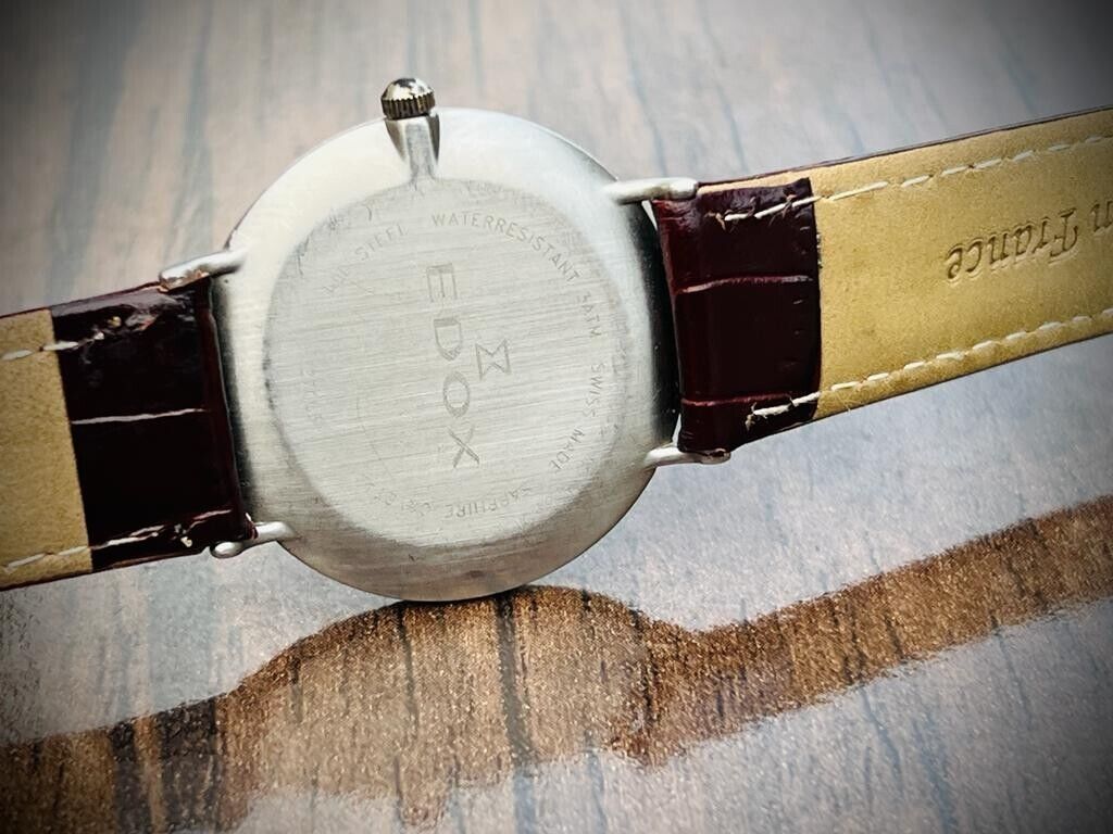 Vintage Edox Les Geneve Diamond Dial Quartz 34mmmm Swiss NOS Slim Mens Watch - Grab A Watch Co