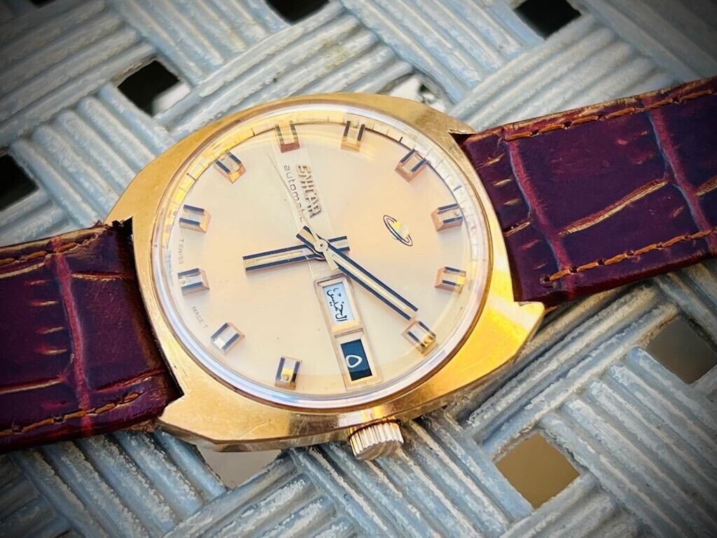 Vintage Enicar Automatic Day/Date Gold Dial Swiss Made NOS 36mm Gents Watch - Grab A Watch Co