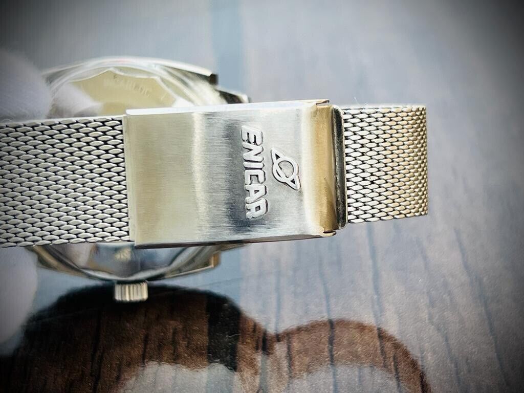 Vintage Enicar Automatic Day/Date Silver Dial Swiss Made NOS 35mm Gents Watch - Grab A Watch Co