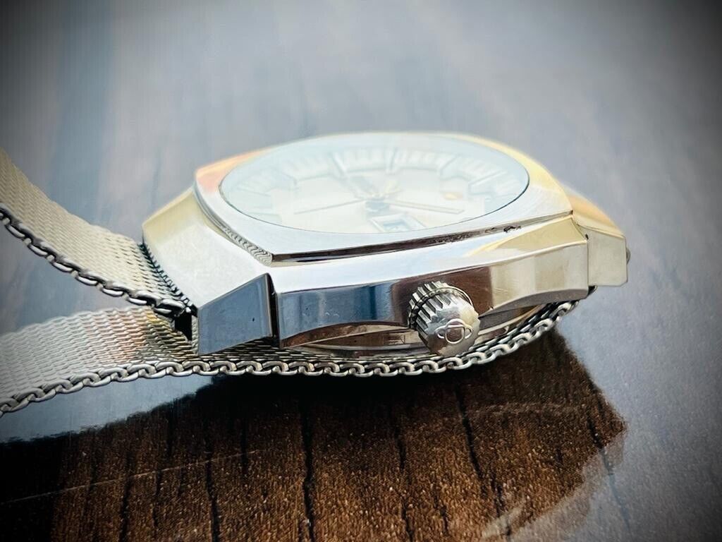 Vintage Enicar Automatic Day/Date Silver Dial Swiss Made NOS 35mm Gents Watch - Grab A Watch Co