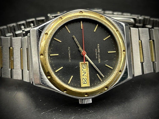 Vintage Favre Leuba Geneve Black Dial 35mm Automatic Gents Watch, Swiss Made - Grab A Watch Co