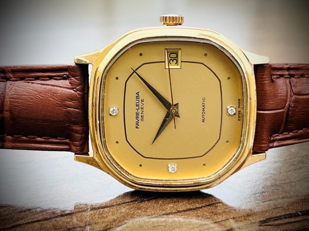 Vintage Favre Leuba Geneve Diamond Dial Automatic Mens Watch 33mm, Perfect - Grab A Watch Co