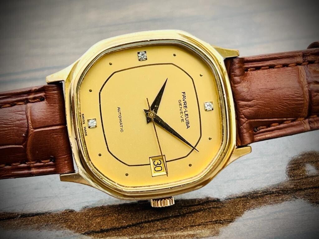 Vintage Favre Leuba Geneve Diamond Dial Automatic Mens Watch 33mm, Perfect - Grab A Watch Co