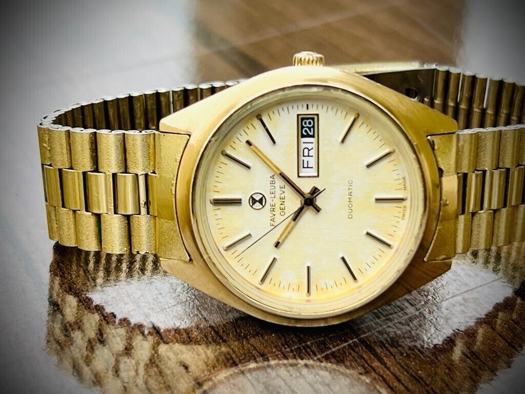 Vintage Favre Leuba Geneve Duomatic Mens Watch 37mm, Perfect - Grab A Watch Co