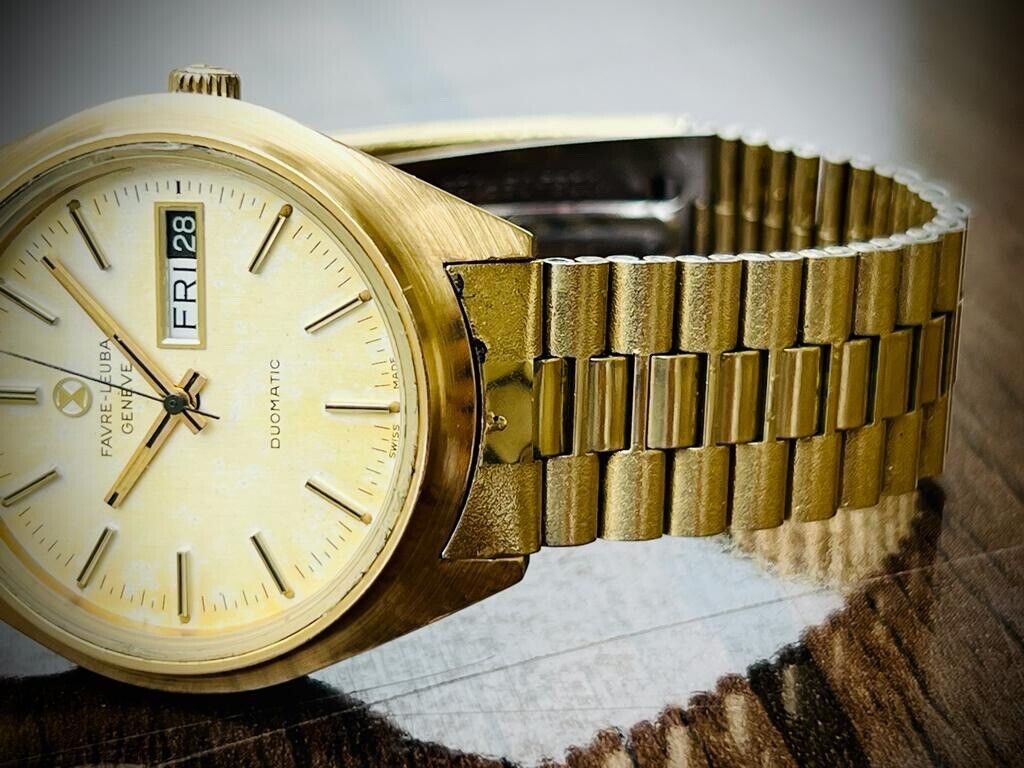Vintage Favre Leuba Geneve Duomatic Mens Watch 37mm, Perfect - Grab A Watch Co