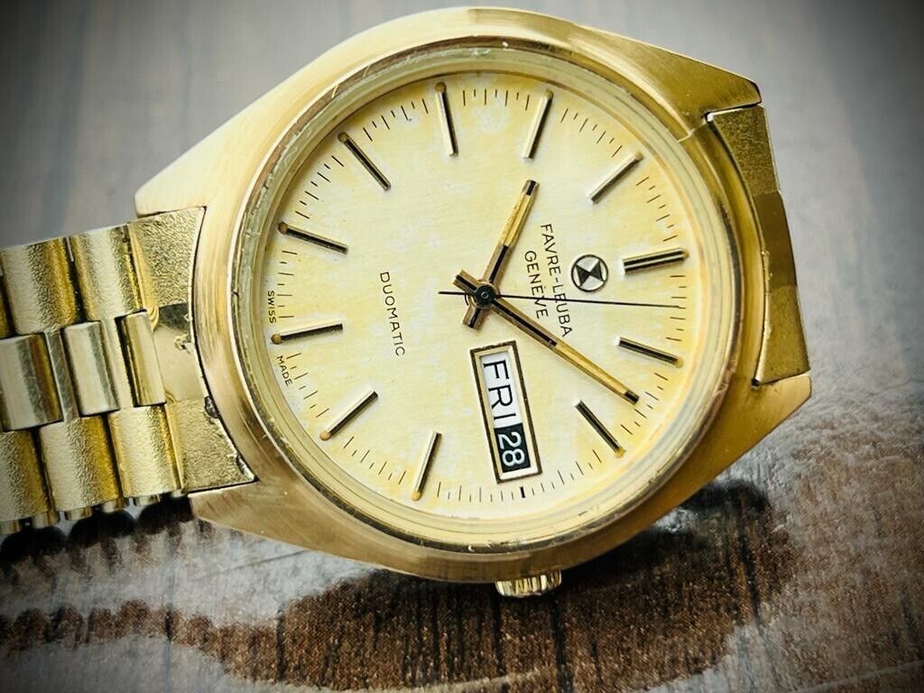 Vintage Favre Leuba Geneve Duomatic Mens Watch 37mm, Perfect - Grab A Watch Co