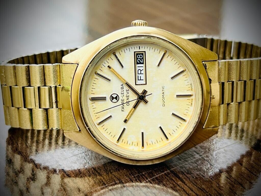Vintage Favre Leuba Geneve Duomatic Mens Watch 37mm, Perfect - Grab A Watch Co