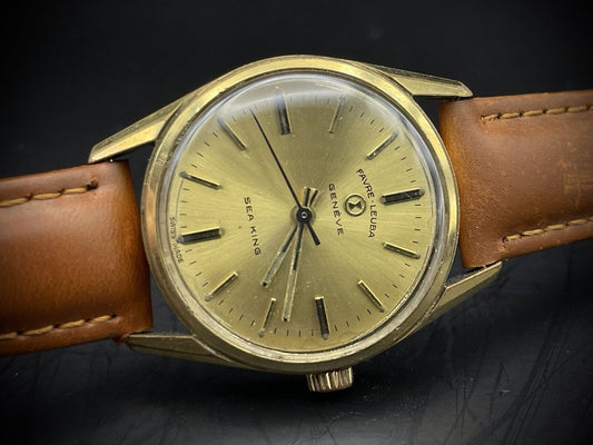 Vintage Favre Leuba Geneve Sea King Manual Wind Mens Watch Boy Size 30mm - Grab A Watch Co