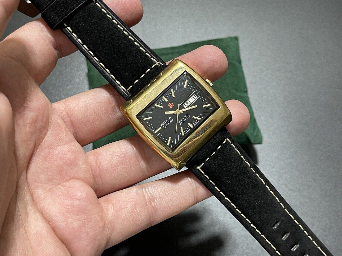 Vintage Felca Space Star 8541 Black Dial 37mm Aotomatic TV Shape Gents Watch - Grab A Watch Co