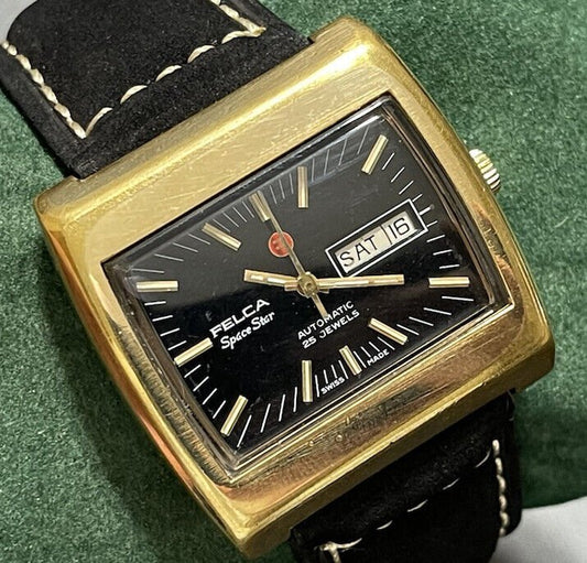 Vintage Felca Space Star 8541 Black Dial 37mm Aotomatic TV Shape Gents Watch - Grab A Watch Co