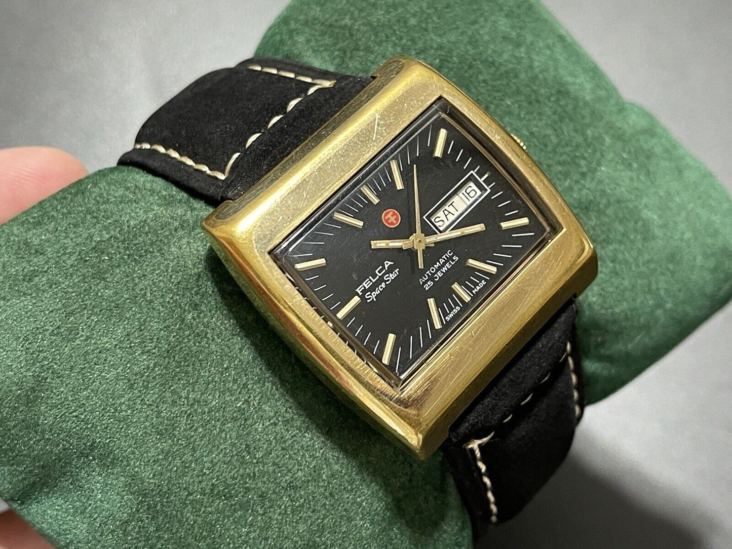 Vintage Felca Space Star 8541 Black Dial 37mm Aotomatic TV Shape Gents Watch - Grab A Watch Co