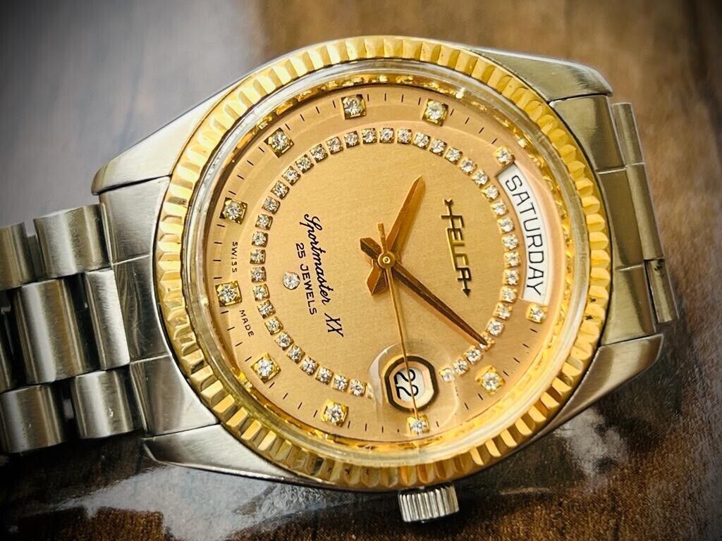 Vintage Felca Sportmaster XX President Diamond Dial Automatic 37mm Mens Watch - Grab A Watch Co