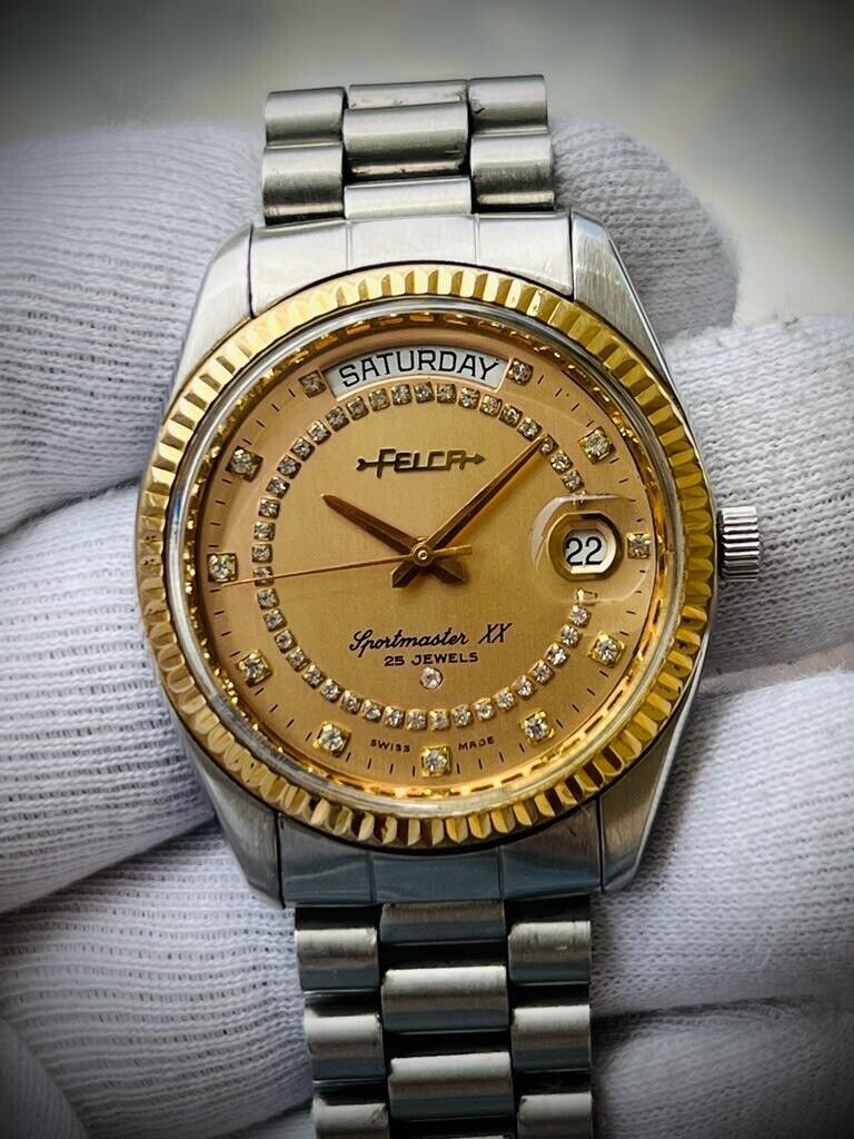 Vintage Felca Sportmaster XX President Diamond Dial Automatic 37mm Mens Watch - Grab A Watch Co