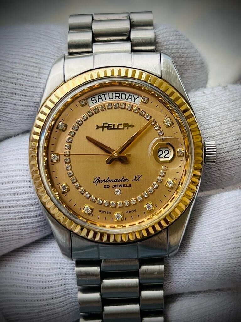 Vintage Felca Sportmaster XX President Diamond Dial Automatic 37mm Mens Watch - Grab A Watch Co