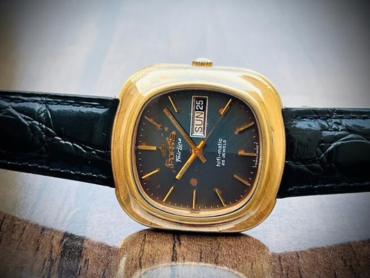 Vintage Fortis Fair Line Hifi Matic Blue Patena Dial Automatic 37mm Mens Watch - Grab A Watch Co