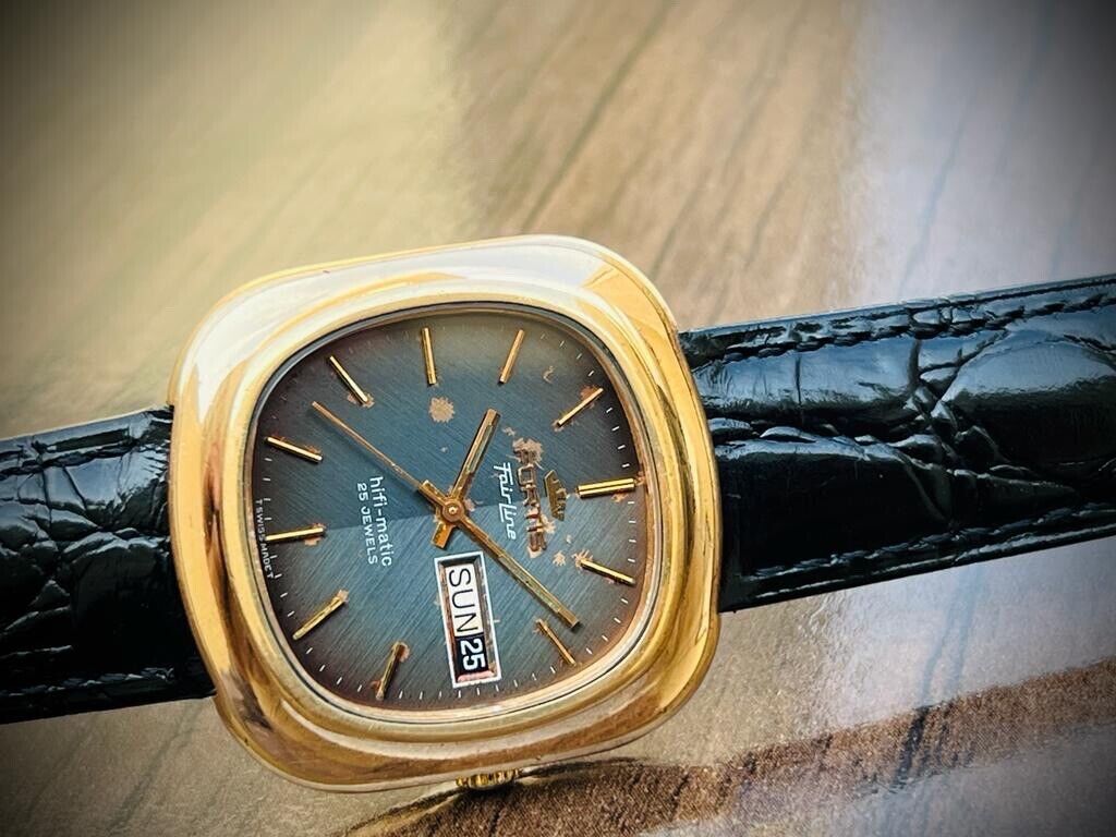 Vintage Fortis Fair Line Hifi Matic Blue Patena Dial Automatic 37mm Mens Watch - Grab A Watch Co