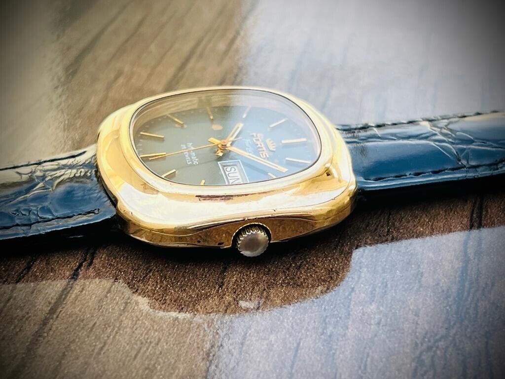 Vintage Fortis Fair Line Hifi Matic Blue Patena Dial Automatic 37mm Mens Watch - Grab A Watch Co