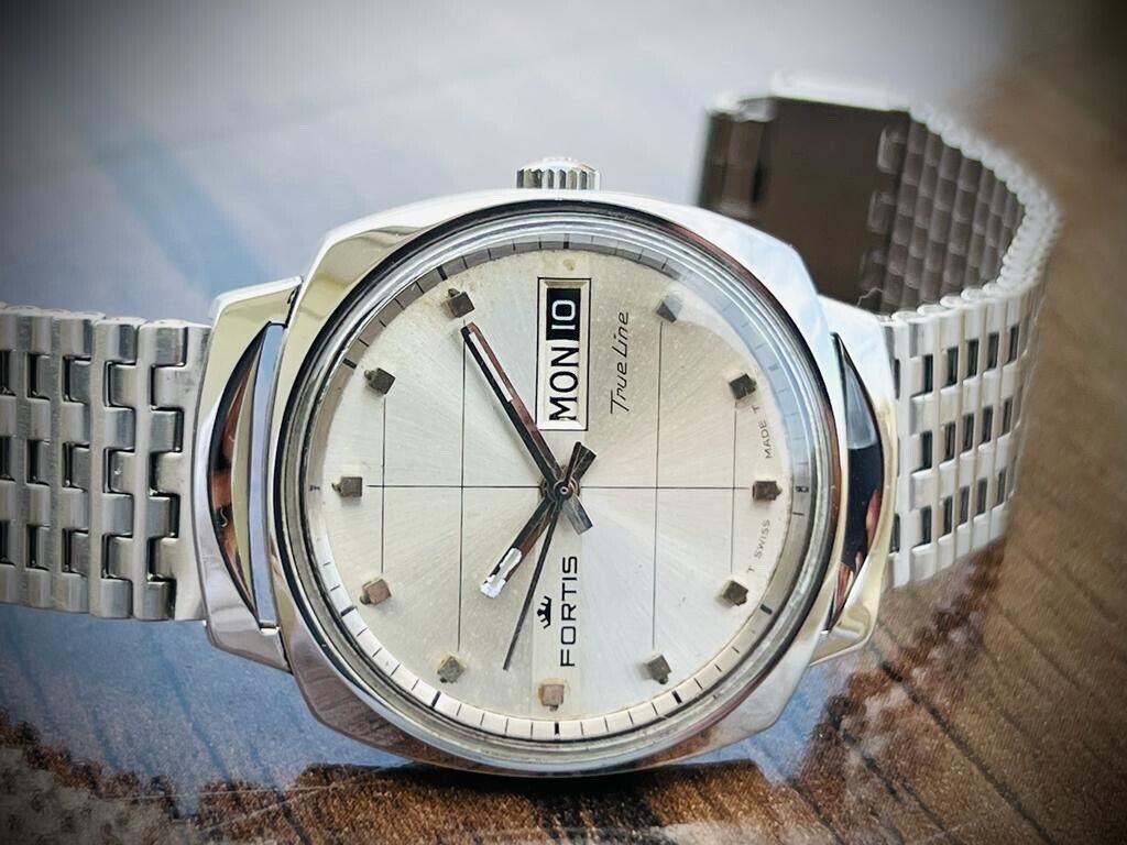 Vintage Fortis True Line Silver Dial 5mm Automatic Mens Watch, Swiss, Perfect - Grab A Watch Co