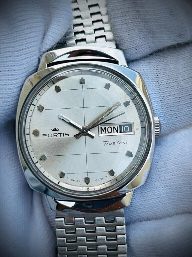 Vintage Fortis True Line Silver Dial 5mm Automatic Mens Watch, Swiss, Perfect - Grab A Watch Co
