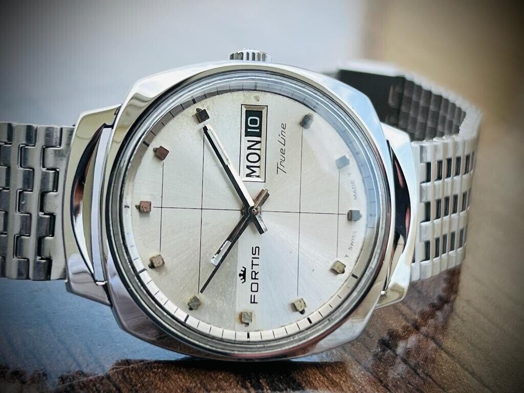 Vintage Fortis True Line Silver Dial 5mm Automatic Mens Watch, Swiss, Perfect - Grab A Watch Co