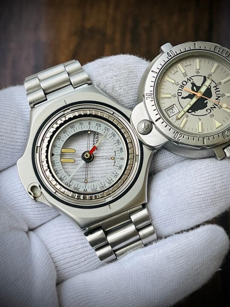 Vintage Hunting World Compass Quartz Mens Watch 48mm, swiss watch - Grab A Watch Co