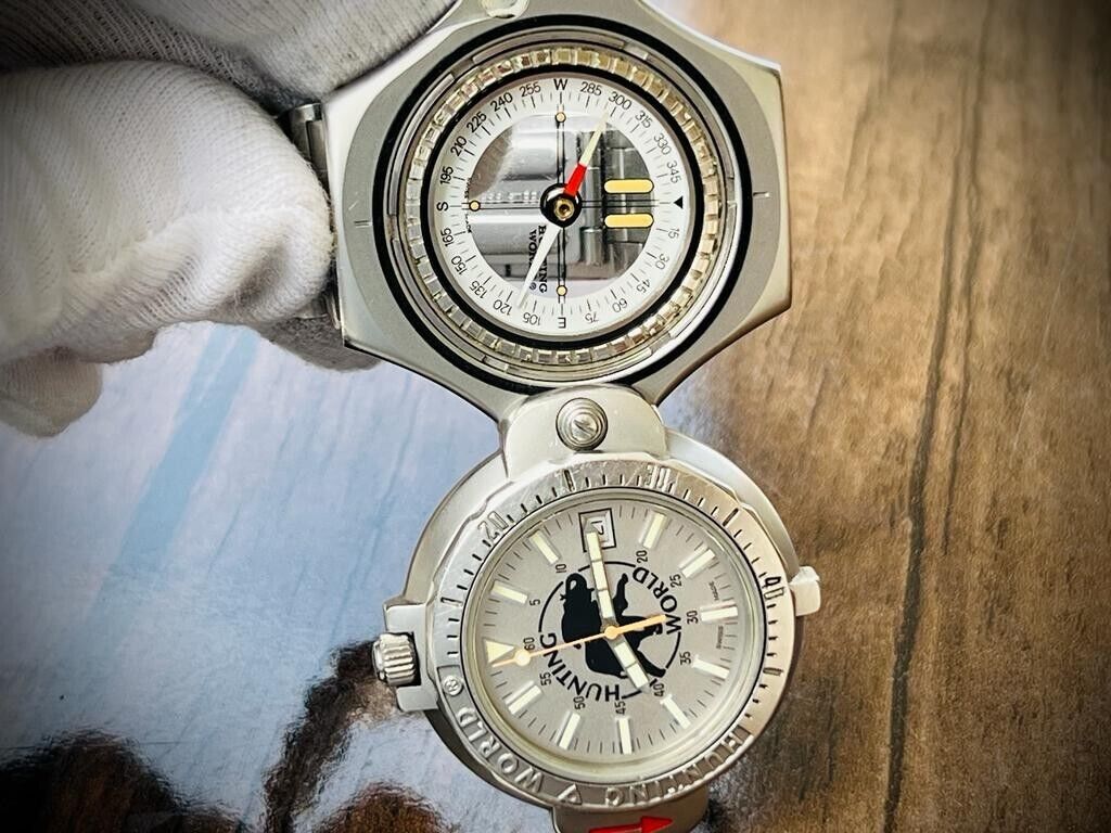 Vintage Hunting World Compass Quartz Mens Watch 48mm, swiss watch - Grab A Watch Co