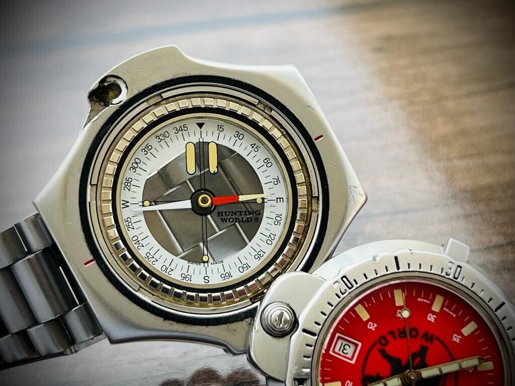 Vintage Hunting World Compass Quartz Mens Watch, Swiss Made, Collectible - Grab A Watch Co