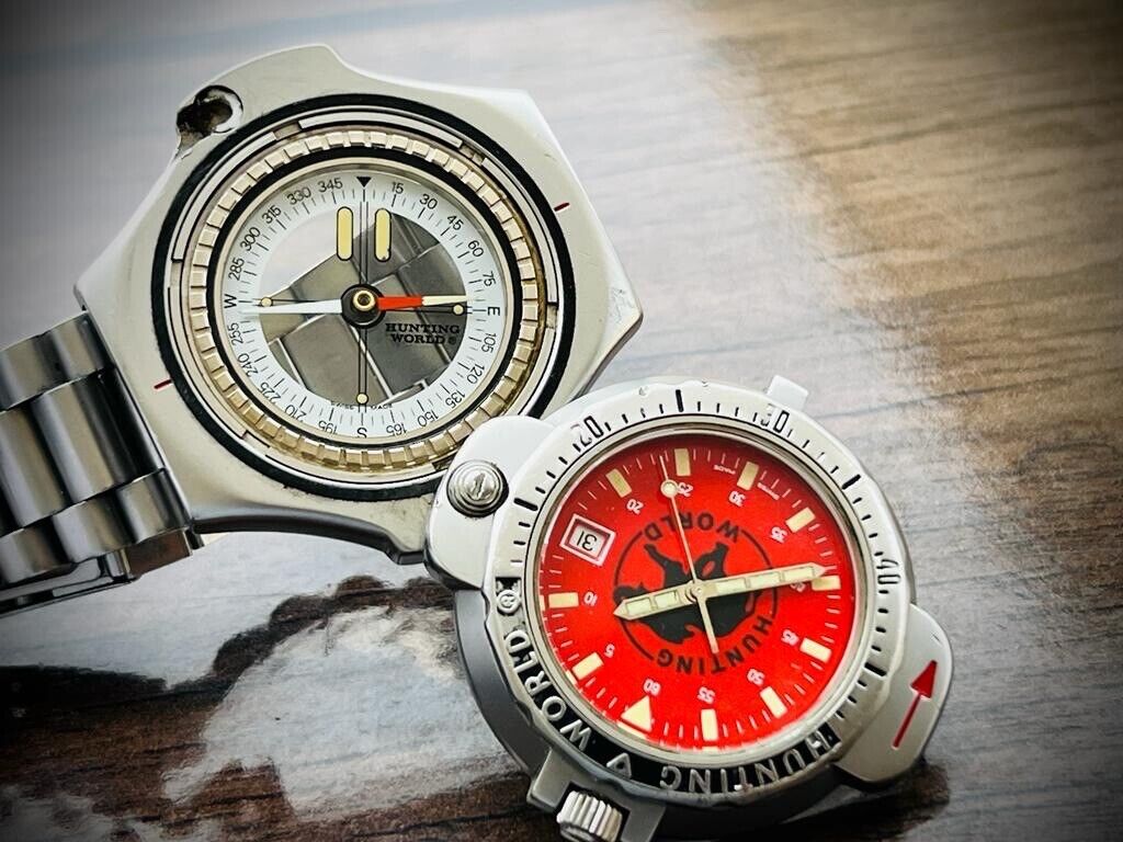 Vintage Hunting World Compass Quartz Mens Watch, Swiss Made, Collectible - Grab A Watch Co