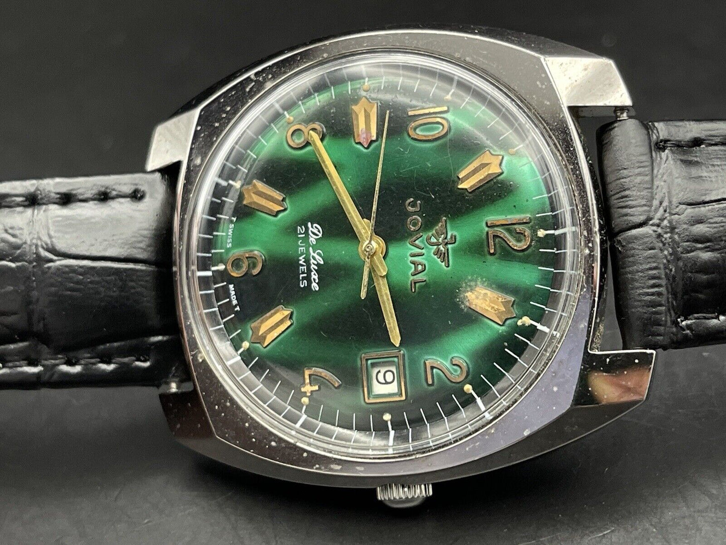 Vintage Jovail De Luce 21 J Green Dial Automatic Gents Watch, Swiss Made - Grab A Watch Co