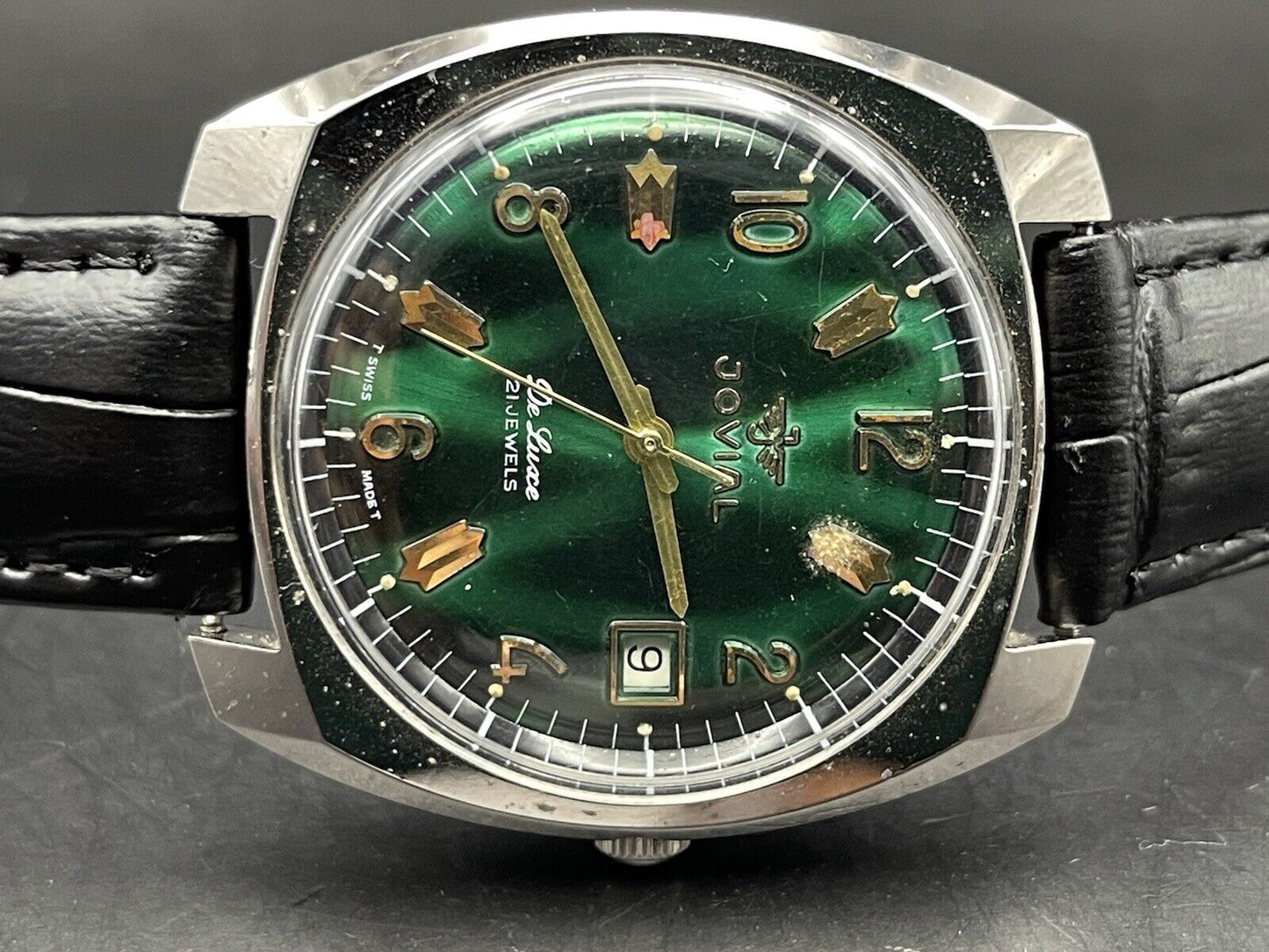 Vintage Jovail De Luce 21 J Green Dial Automatic Gents Watch, Swiss Made - Grab A Watch Co