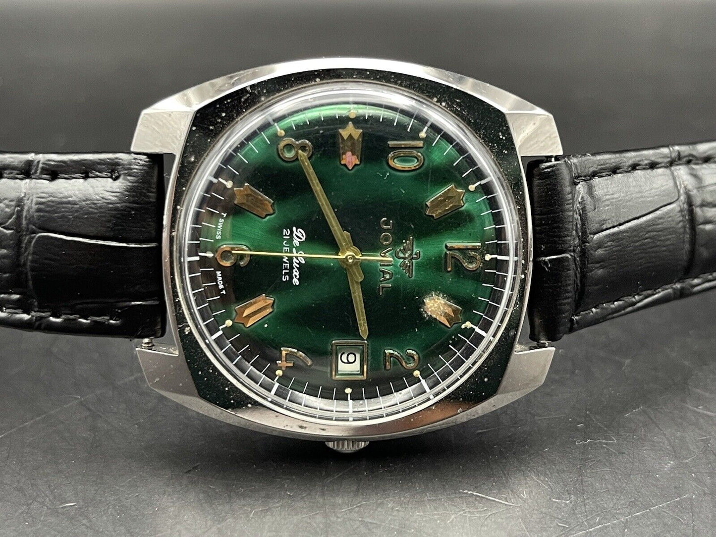 Vintage Jovail De Luce 21 J Green Dial Automatic Gents Watch, Swiss Made - Grab A Watch Co