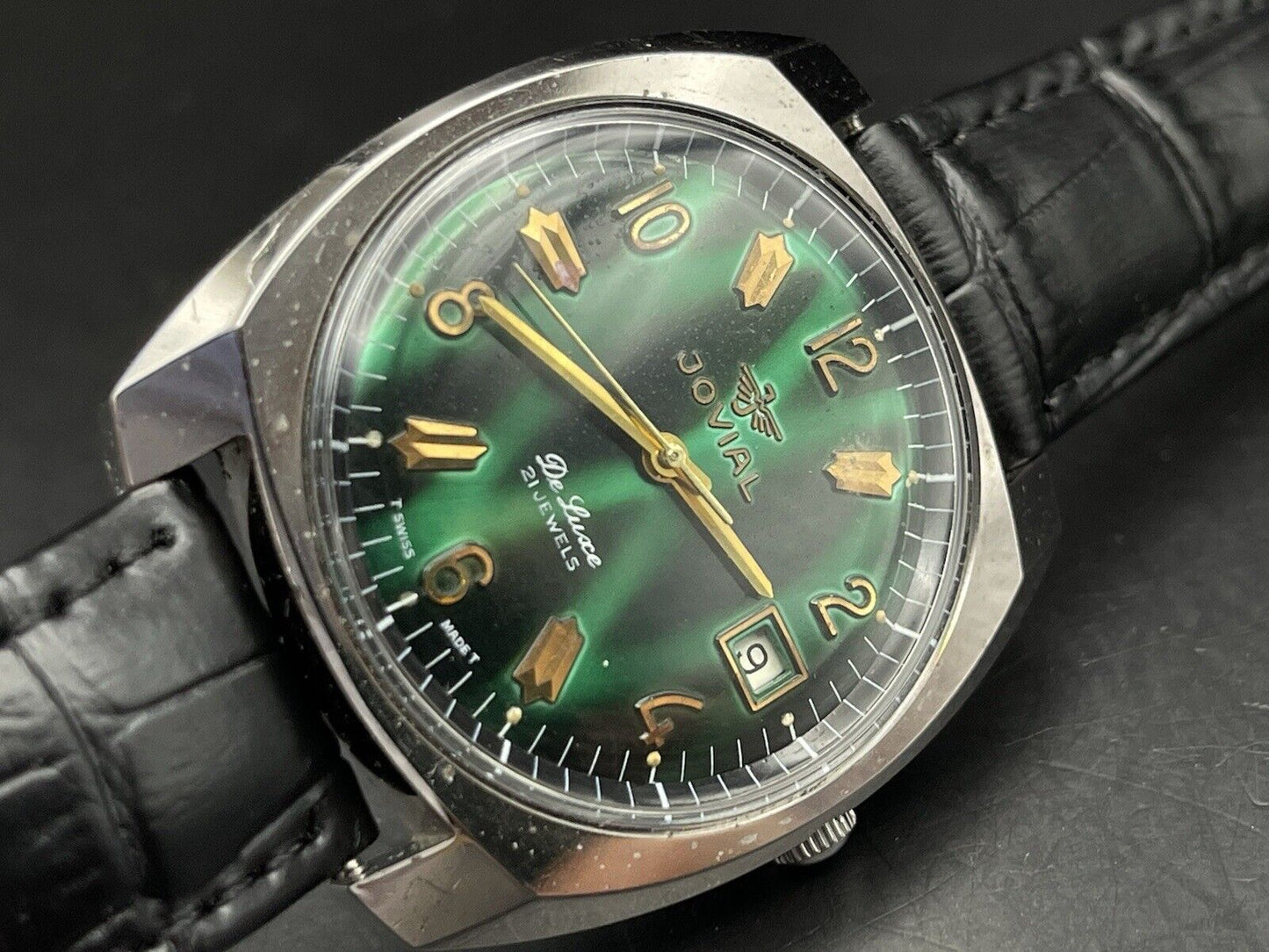 Vintage Jovail De Luce 21 J Green Dial Automatic Gents Watch, Swiss Made - Grab A Watch Co