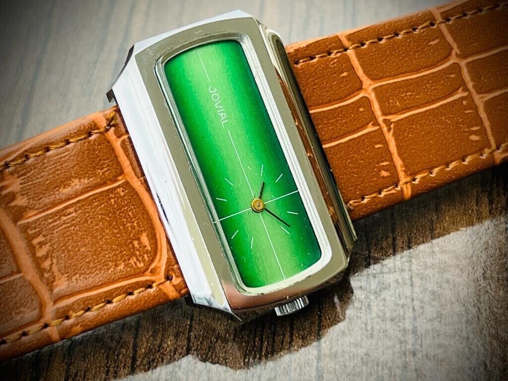 Vintage Jovail Emerald Green Dial Rectangle Manual Wind Watch, 41mm By 27mm - Grab A Watch Co