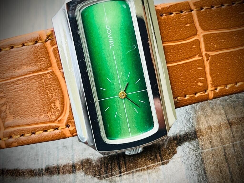 Vintage Jovail Emerald Green Dial Rectangle Manual Wind Watch, 41mm By 27mm - Grab A Watch Co