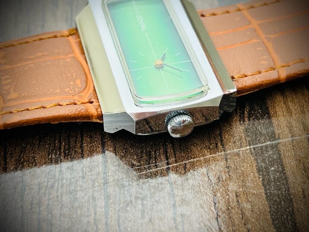 Vintage Jovail Emerald Green Dial Rectangle Manual Wind Watch, 41mm By 27mm - Grab A Watch Co